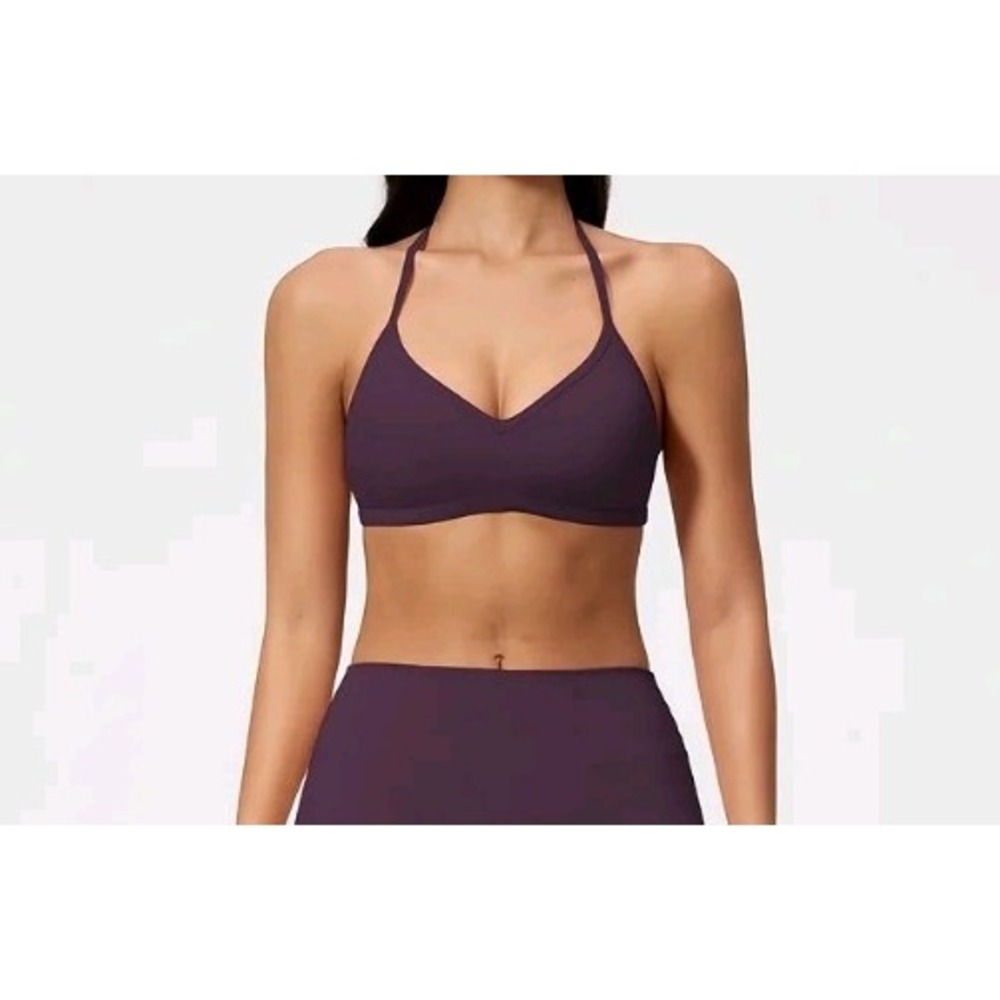 Womens Plum Purple Adjustable Halter V-Neck Sports Bra Size Medium